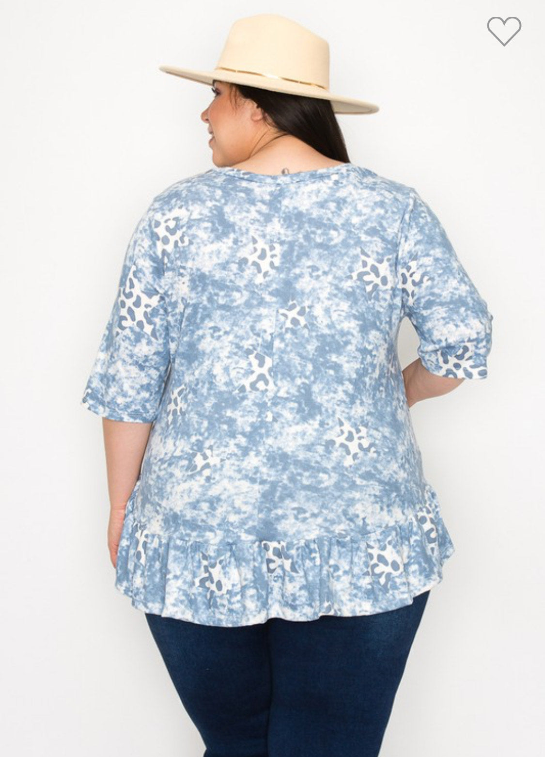 Plus Size Frill Hem Tunic Blue/White 3x.4x.5x