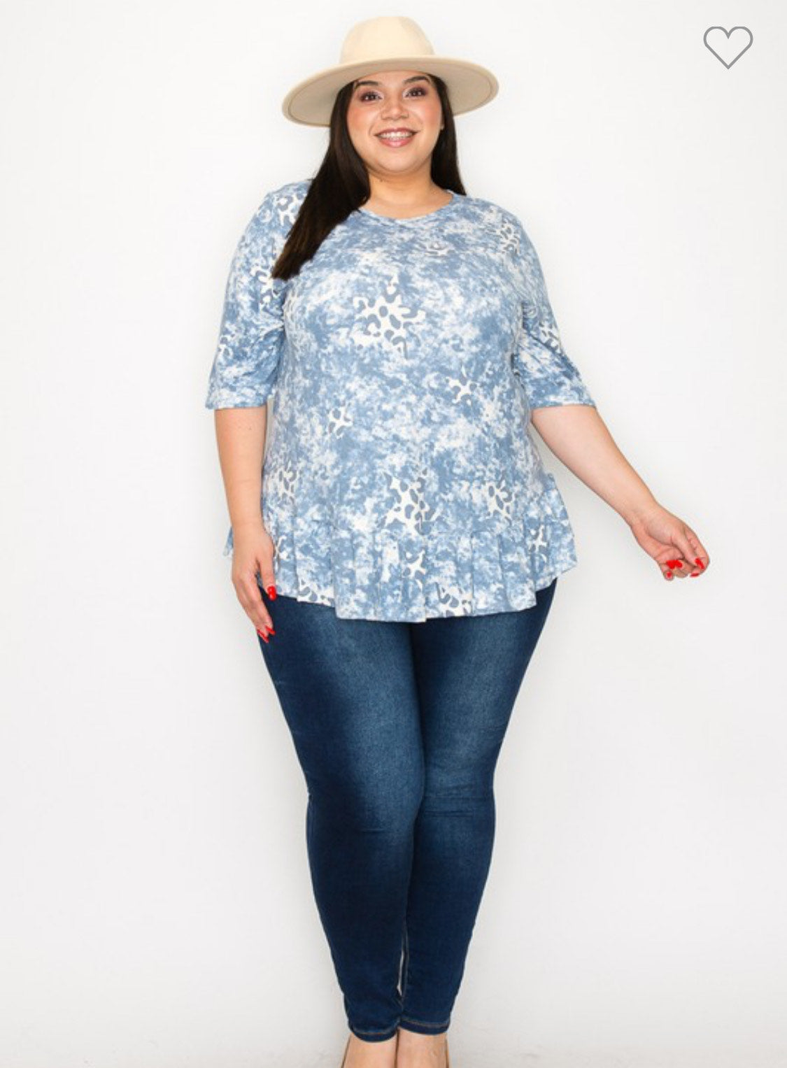 Plus Size Frill Hem Tunic Blue/White 3x.4x.5x